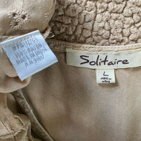 Solitaire Tan Brown Boho Eyelet Tiered Sleeveless Tank Top Shirt, Size: Large - Picture 8 of 10